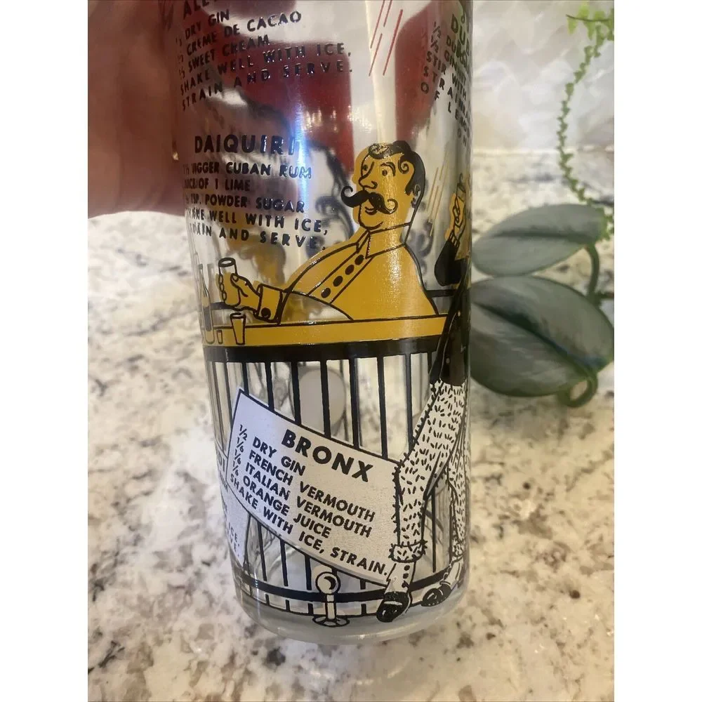 Vintage MCM Bartender‎ Bar Cocktail Shaker with Recipes Clear Glass speakeasy